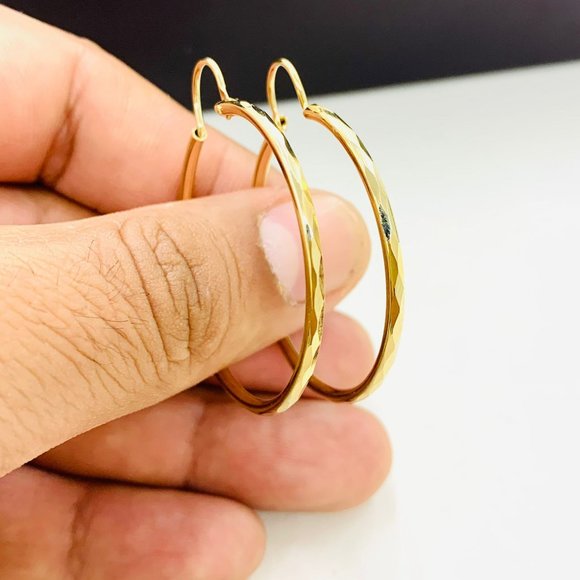 Endless Hoop Earrings Ladies Girls Womens in Gold F Diamond Cut Design 1.75x1.5" - Picture 7 of 7